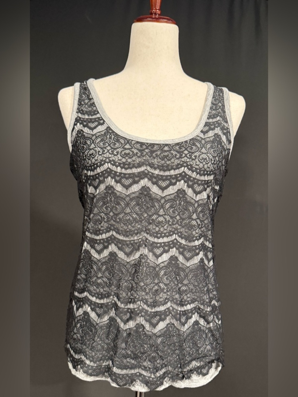 Mossimo Supply Co. Black Lace Overlay Tank Top with Gray Trim